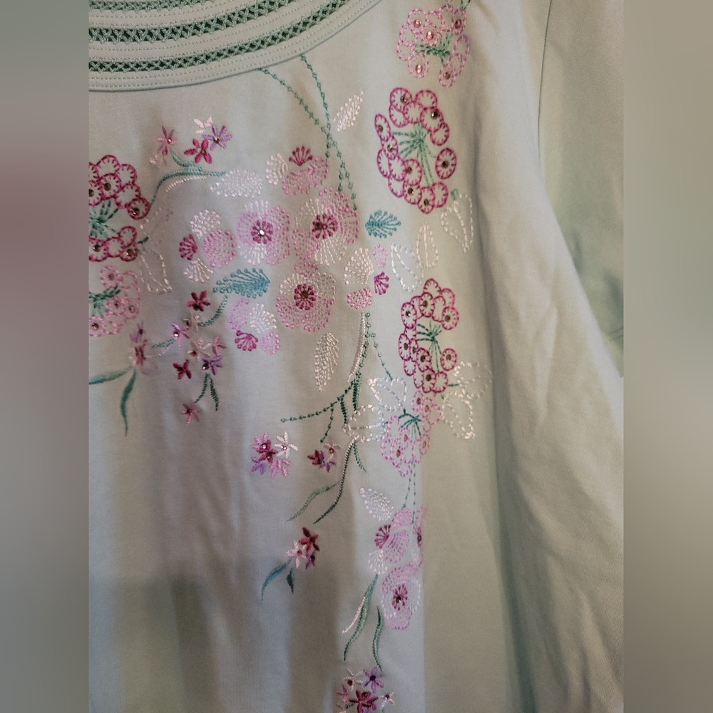 Alfred Dunner mint green short sleeved shirt with pretty purple flowers size xl - Picture 6 of 7